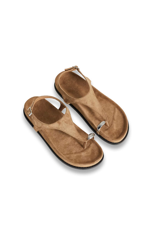 Elsie Hardware Footbed Sandal In Taupe Faux Suede