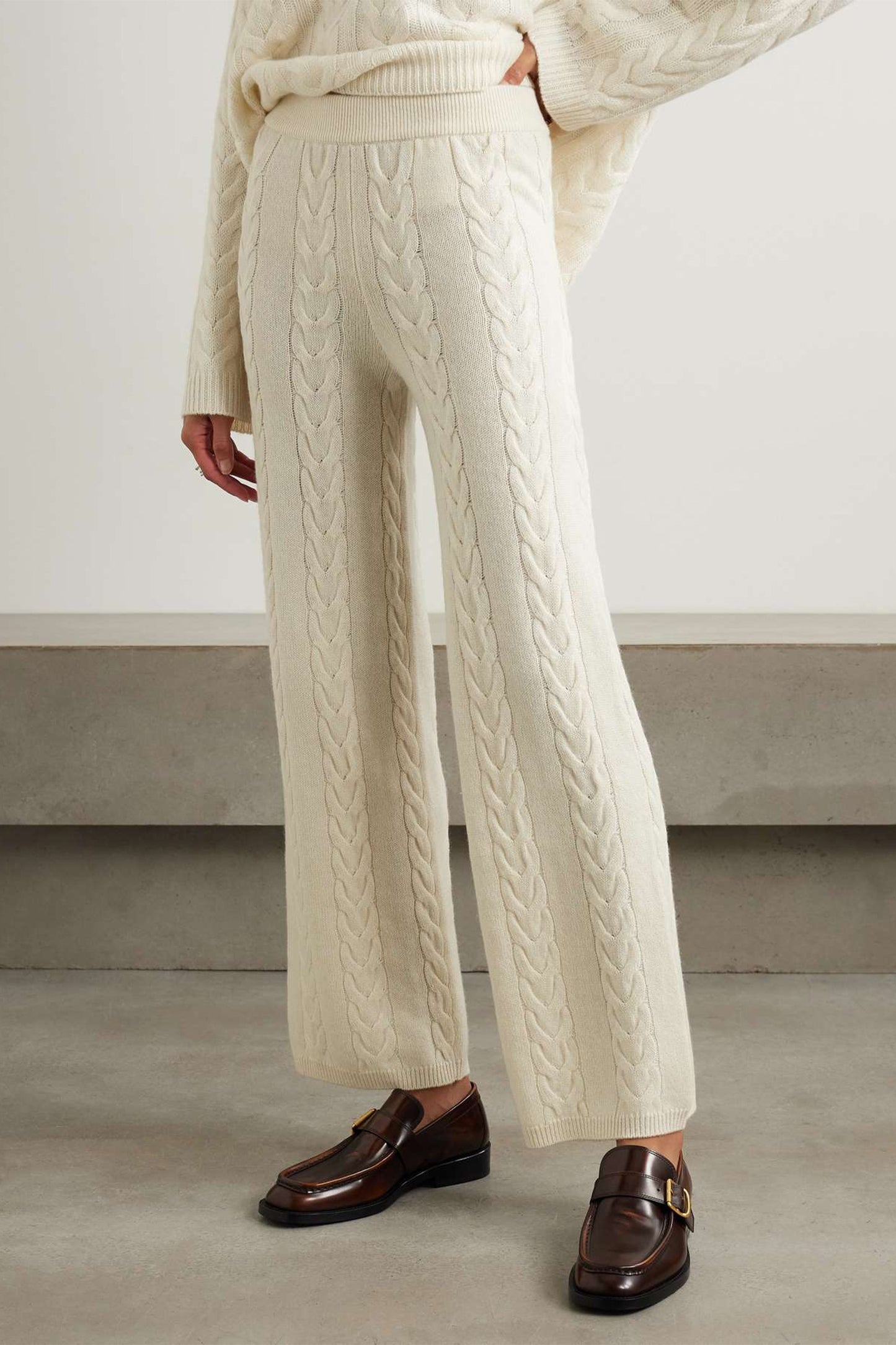 Dagny Cable-Knit Cashmere Straight-Leg Track Pants
