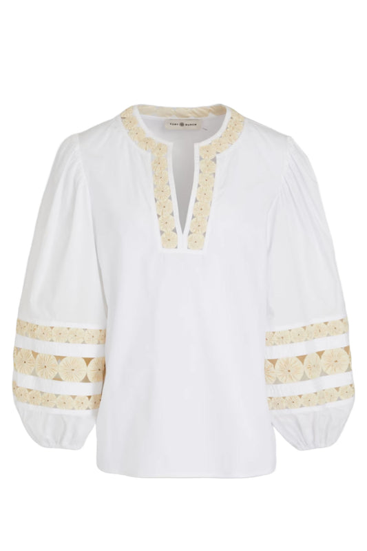 Yoyo Embellished Cotton Blouse