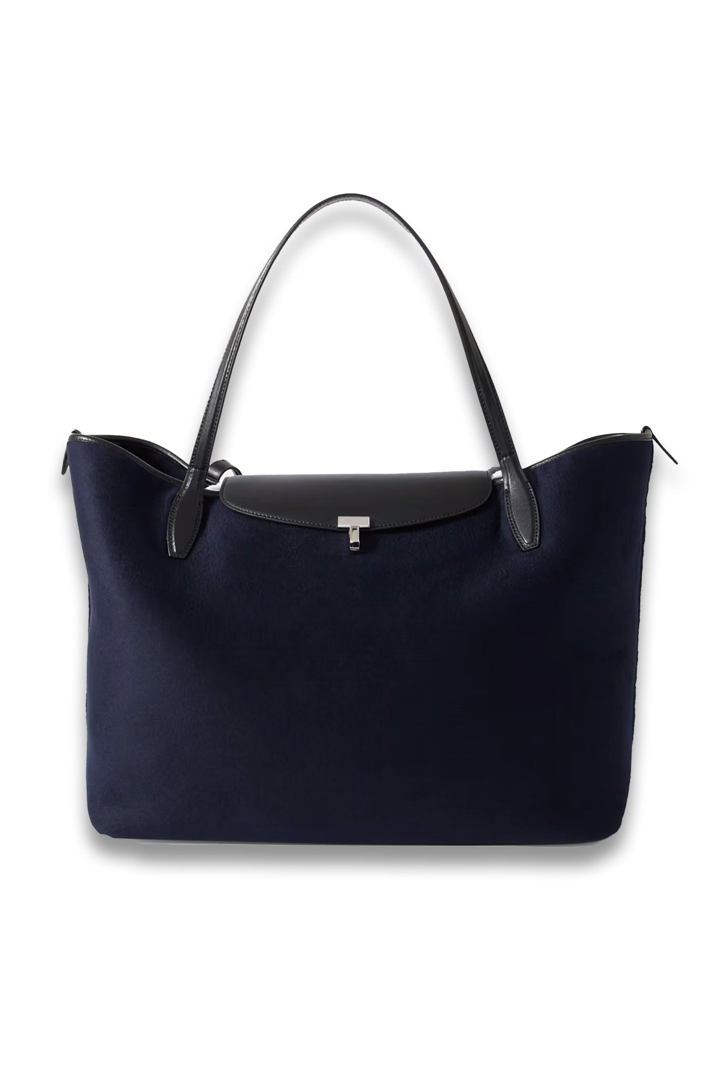 Leather-trimmed wool-flannel tote