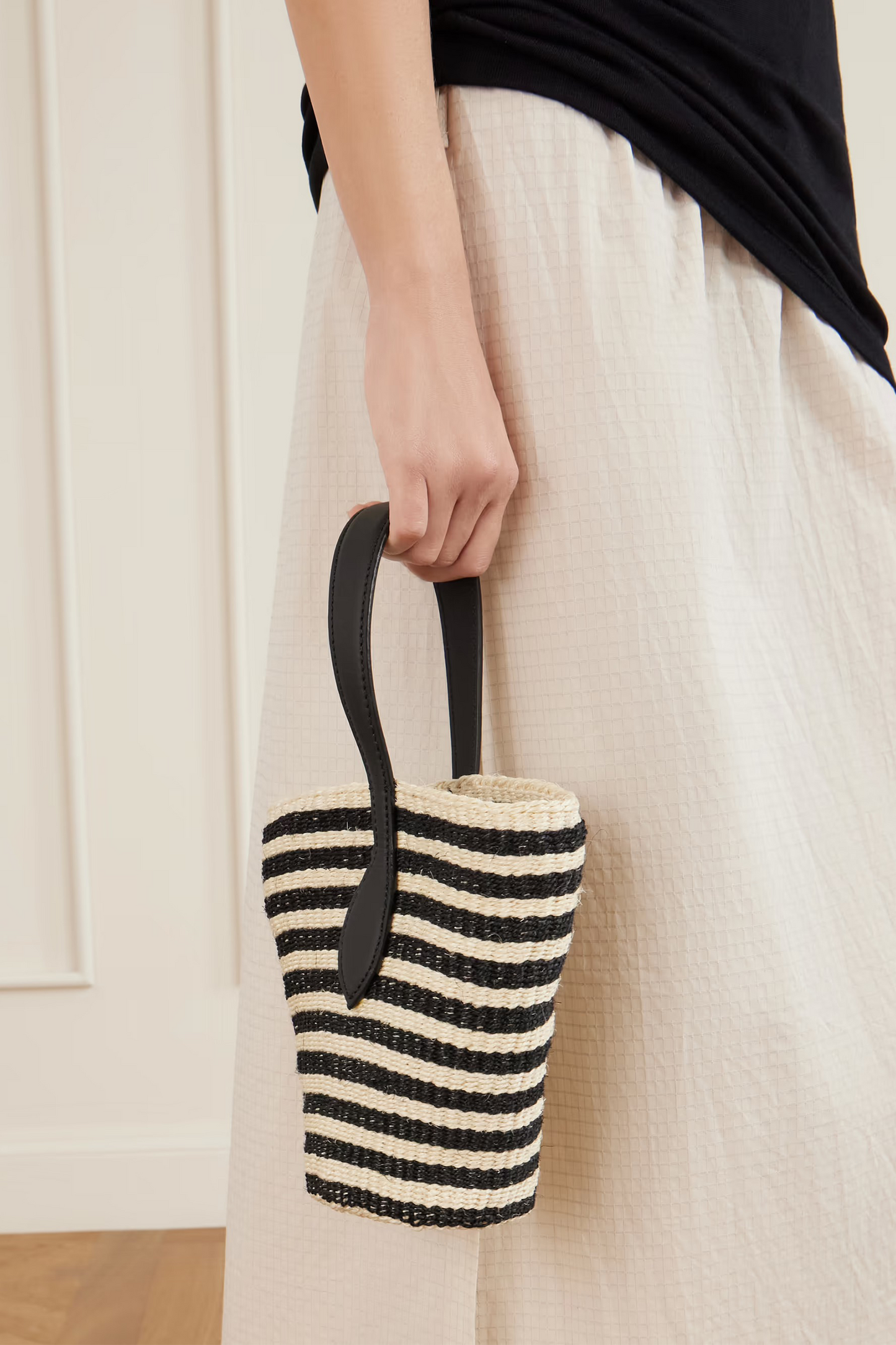 Sprout Leather-trimmed Striped Sisal Shoulder Bag
