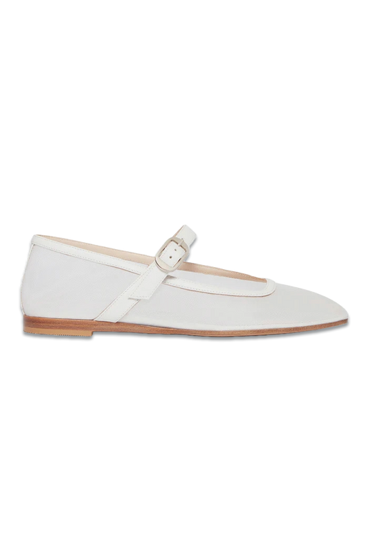 Leather-Trimmed Mesh Mary Jane Ballet Flats