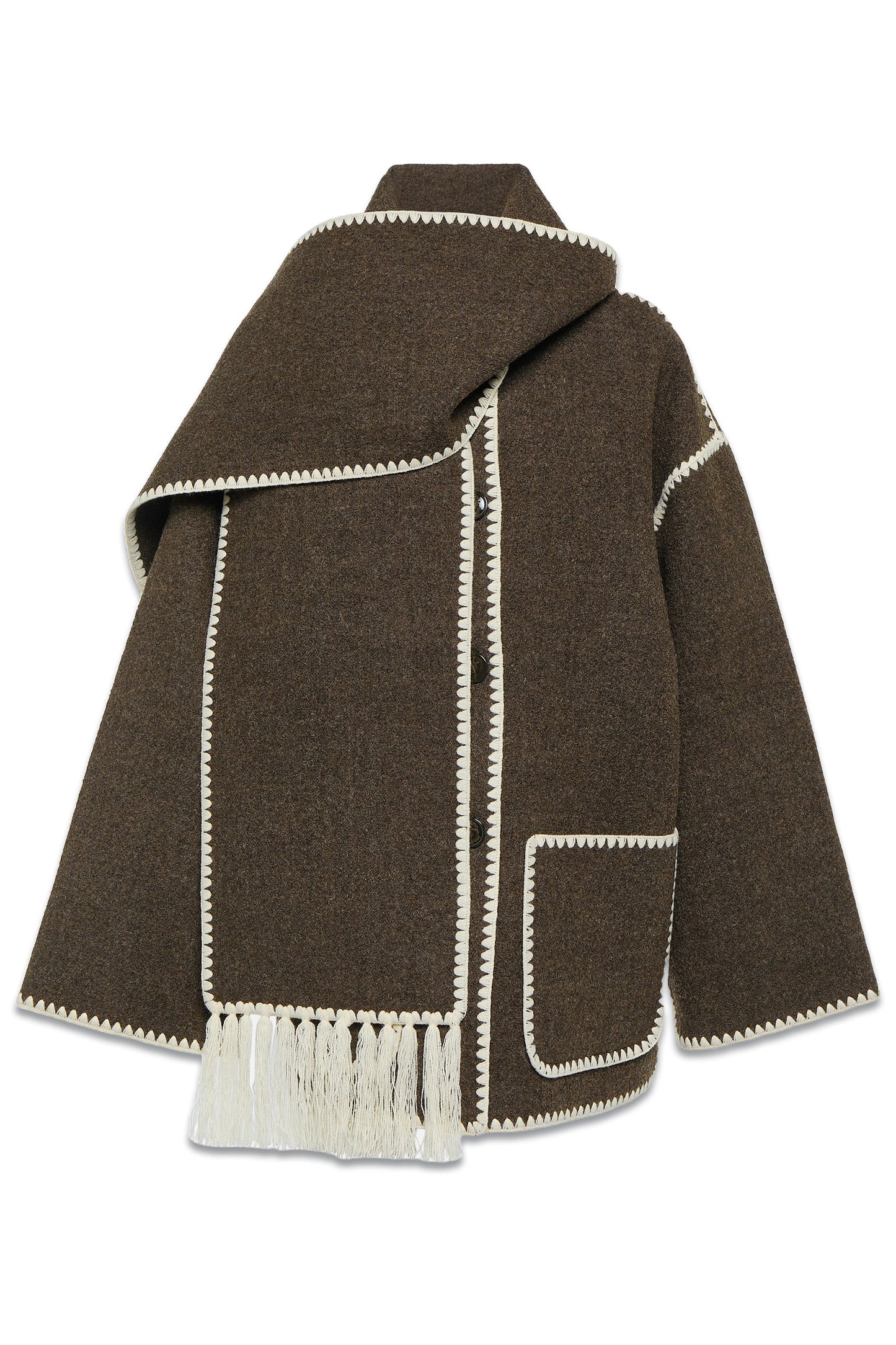 Embroidered Wool-blend Scarf Jacket