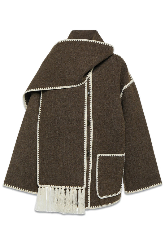 Embroidered Wool-blend Scarf Jacket