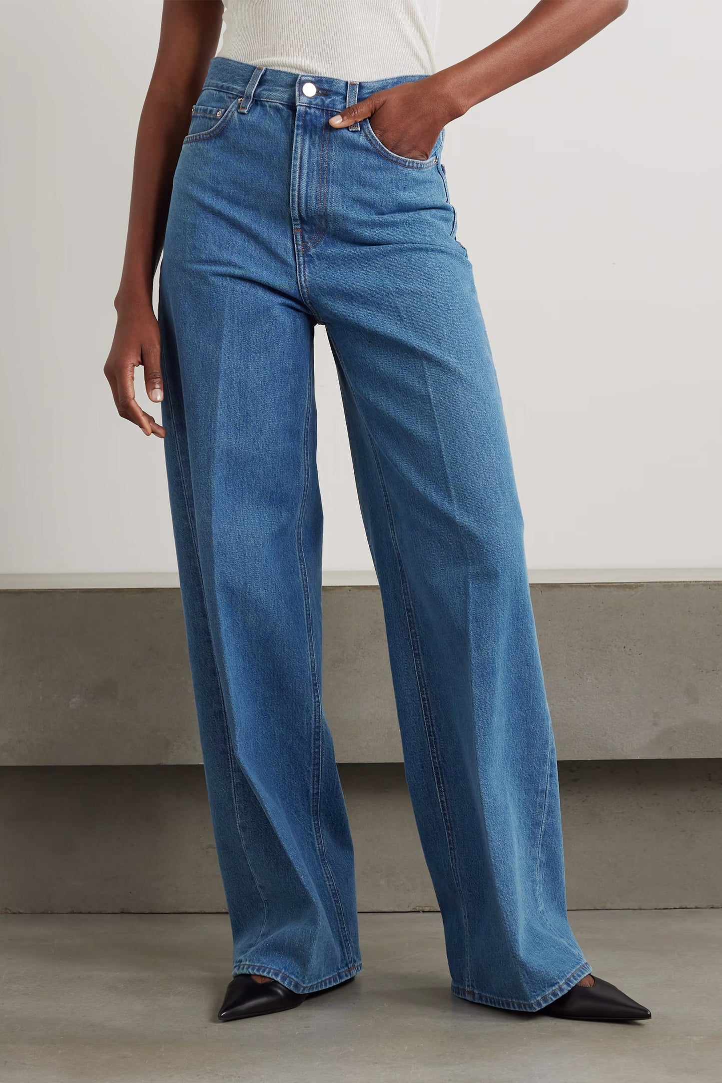 Pleated High-rise Wide-leg Organic Jeans