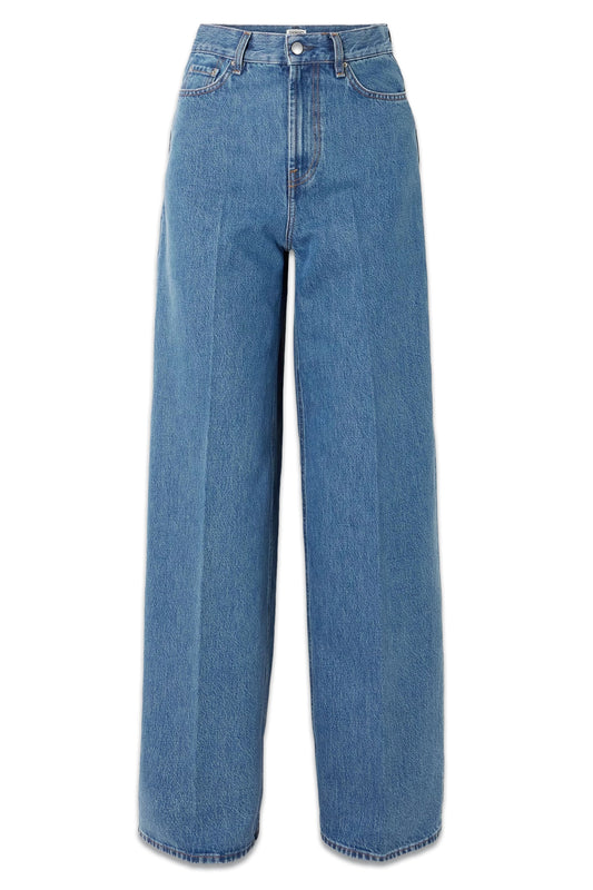 Pleated High-rise Wide-leg Organic Jeans