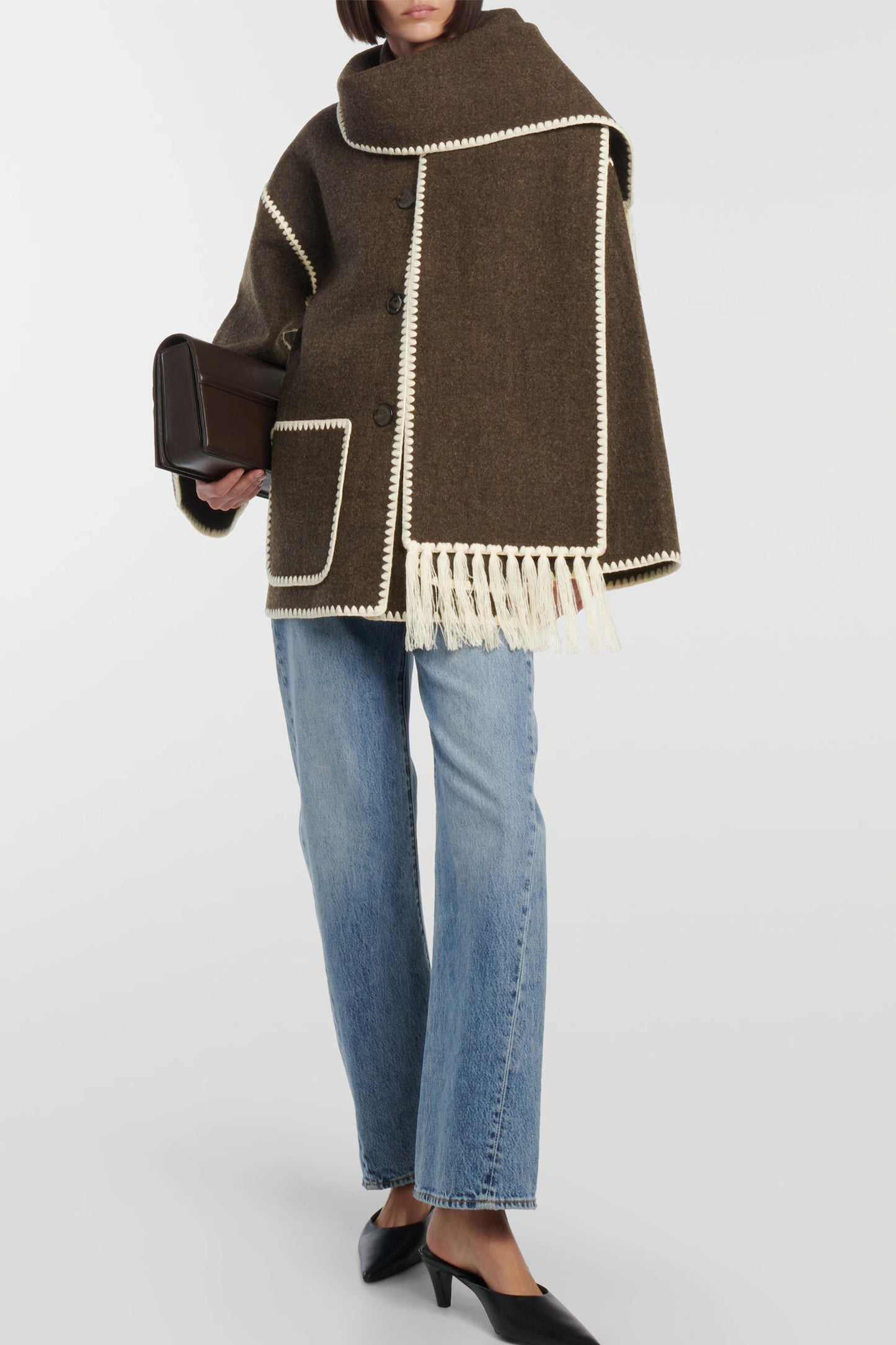 Embroidered Wool-blend Scarf Jacket