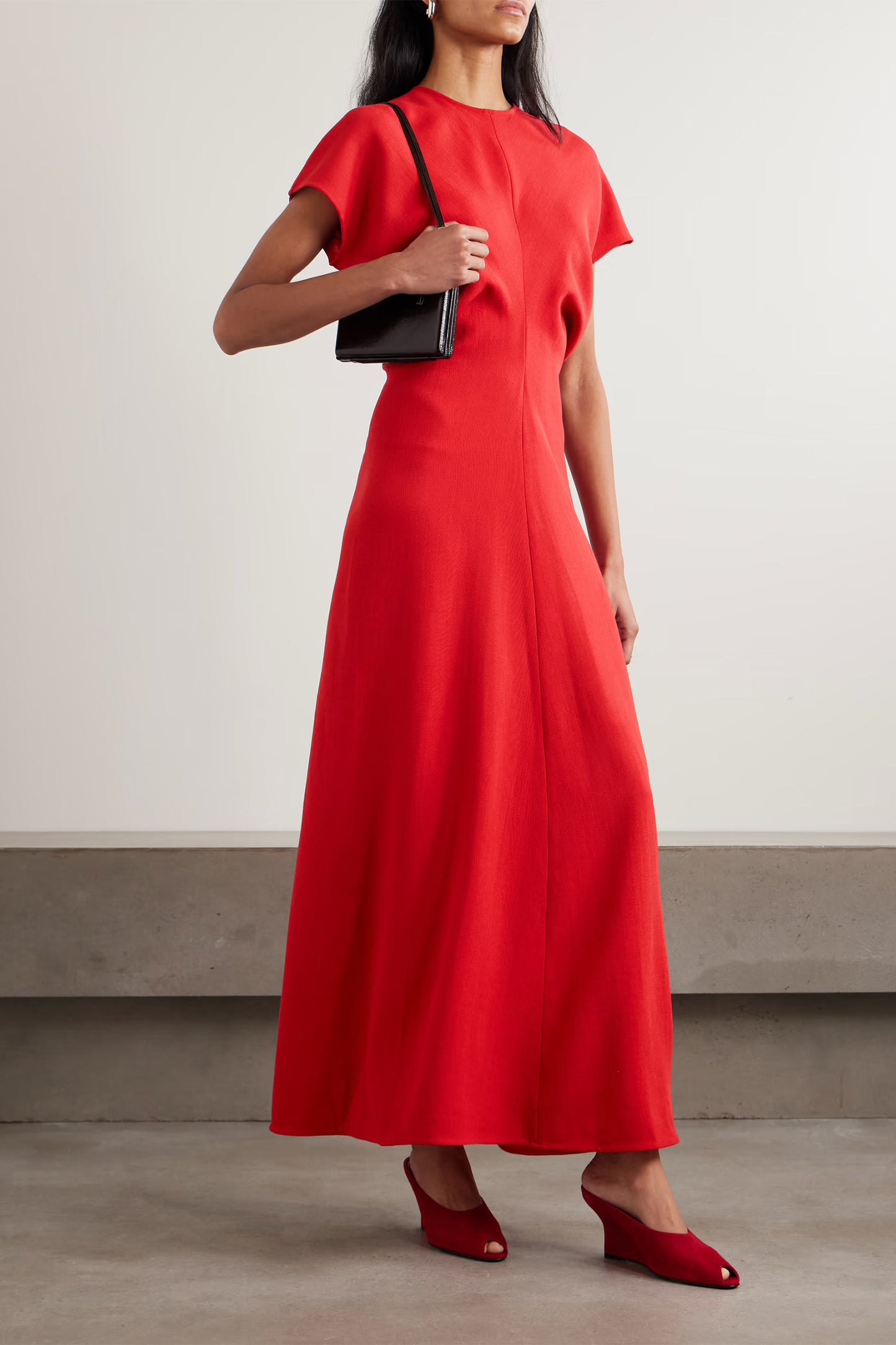 Slouch-waist Gathered Wool-crepe Maxi Dress