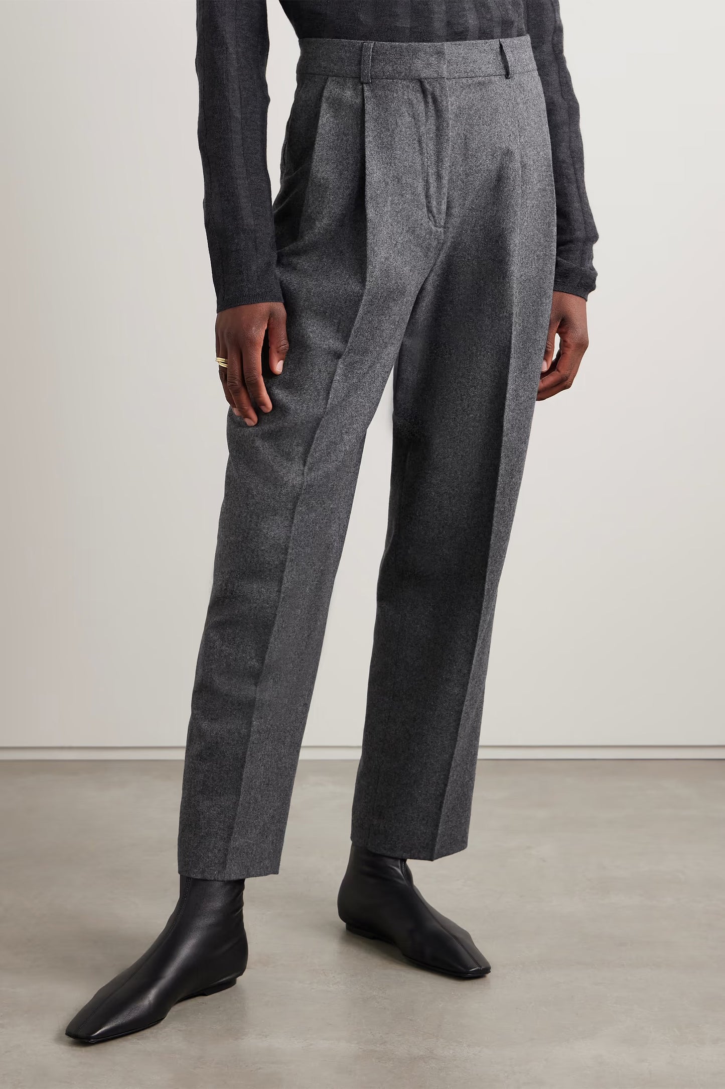 Pleated Wool-blend Felt Wide-leg Pants