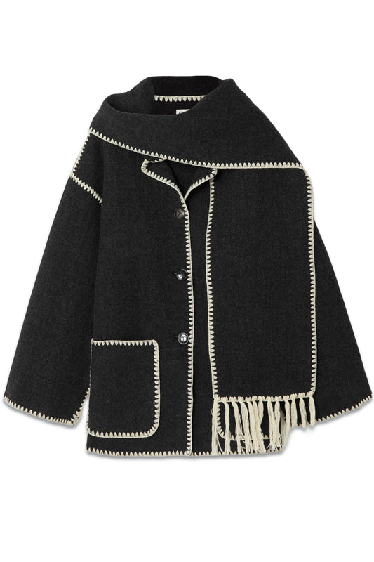 + NET SUSTAIN Draped Fringed Wool-blend Jacket