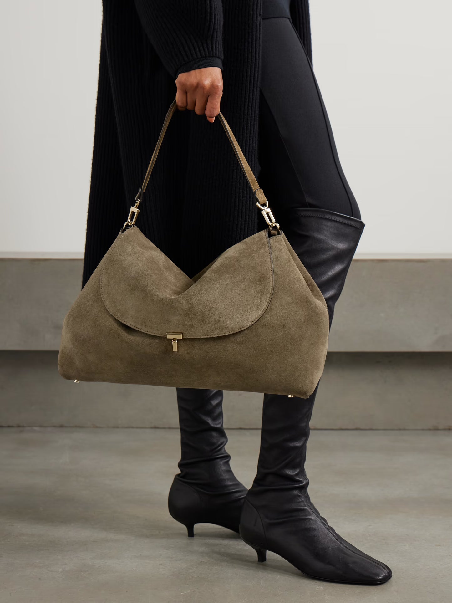 T-Lock Large Suede Shoulder Bag
