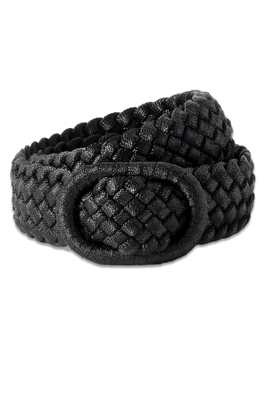 Leather-Trimmed Woven Waist Belt