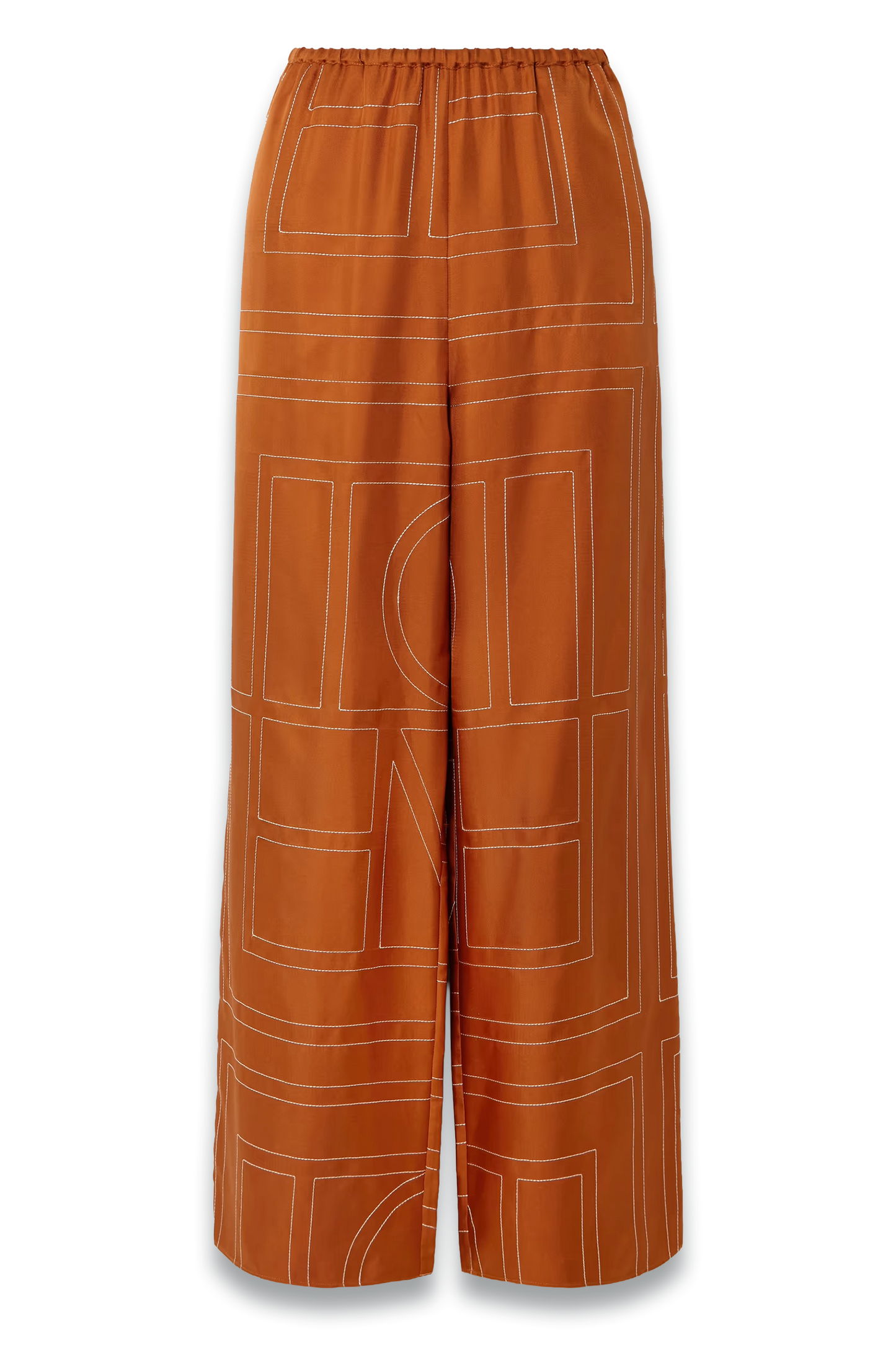 Embroidered Silk-Twill Wide-Leg Pants