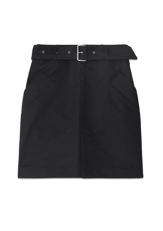 Black Belted Cotton-Gabardine Mini Skirt