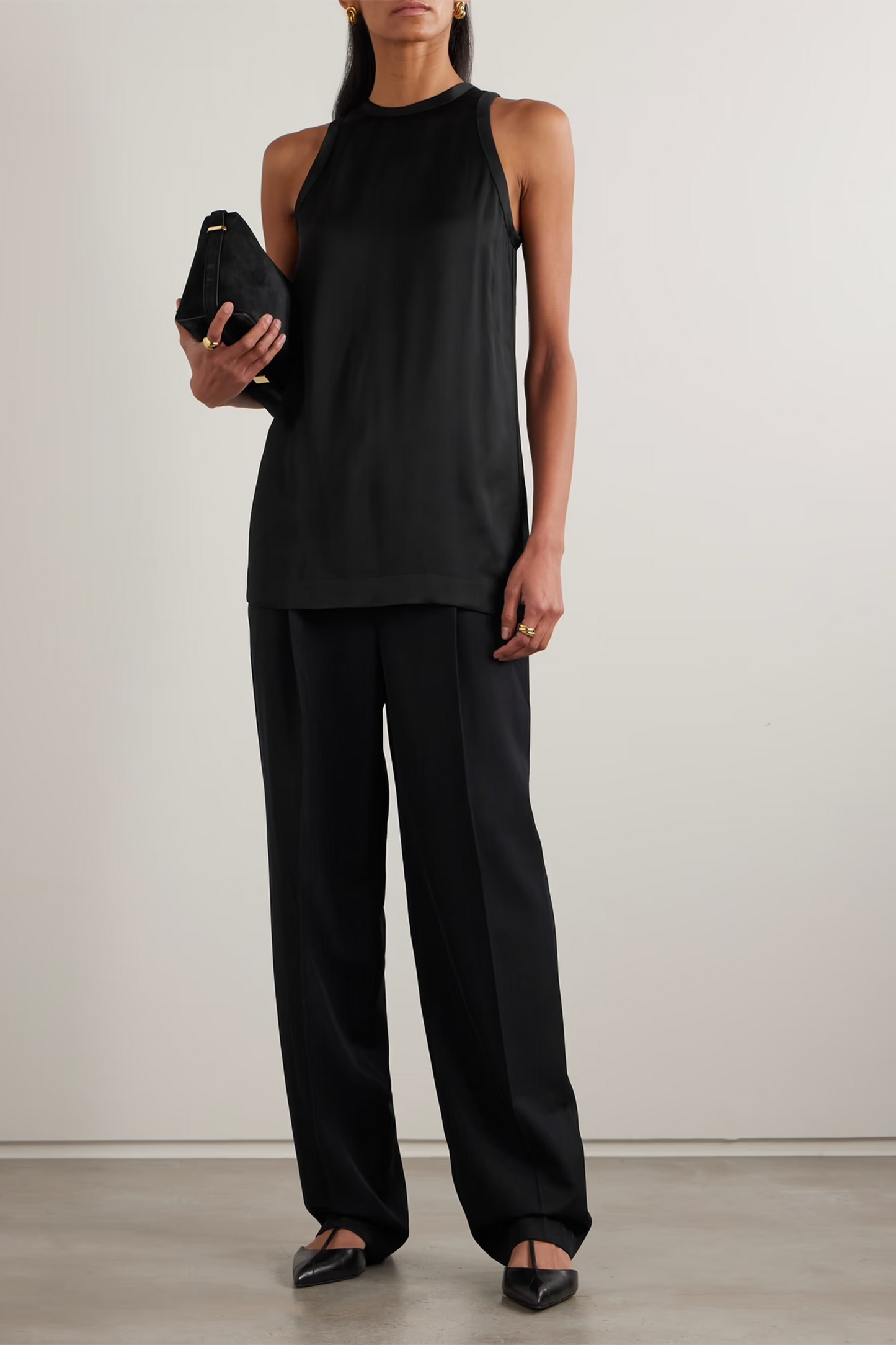 Pleated Twill Straight-leg Pants