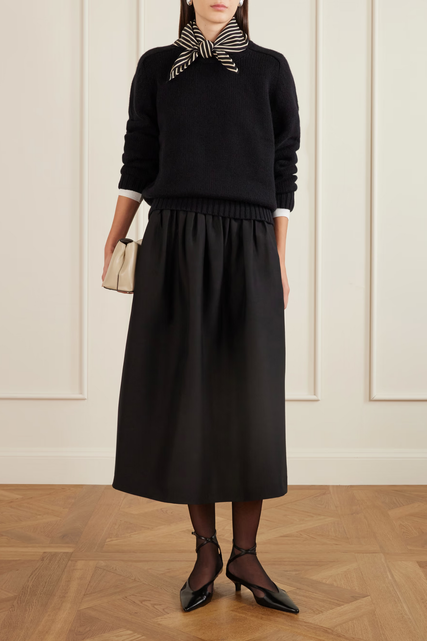 Gathered Wool and Silk-Blend Midi Skirt
