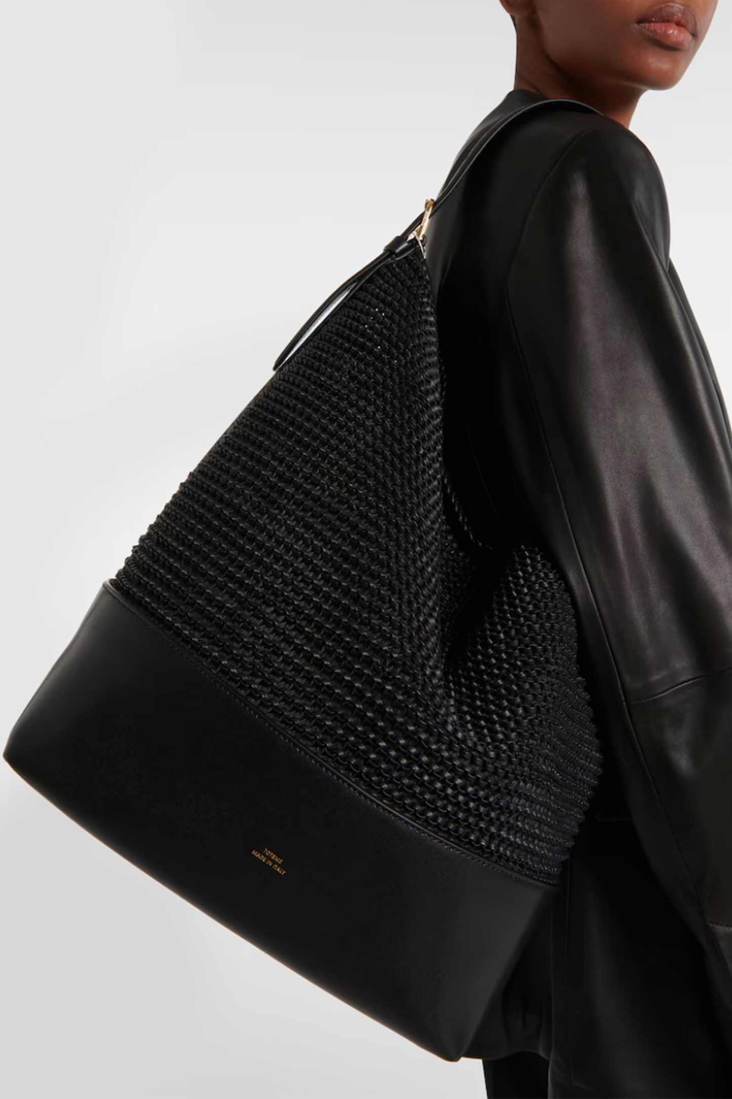 Belted Woven Leather Tote Bag