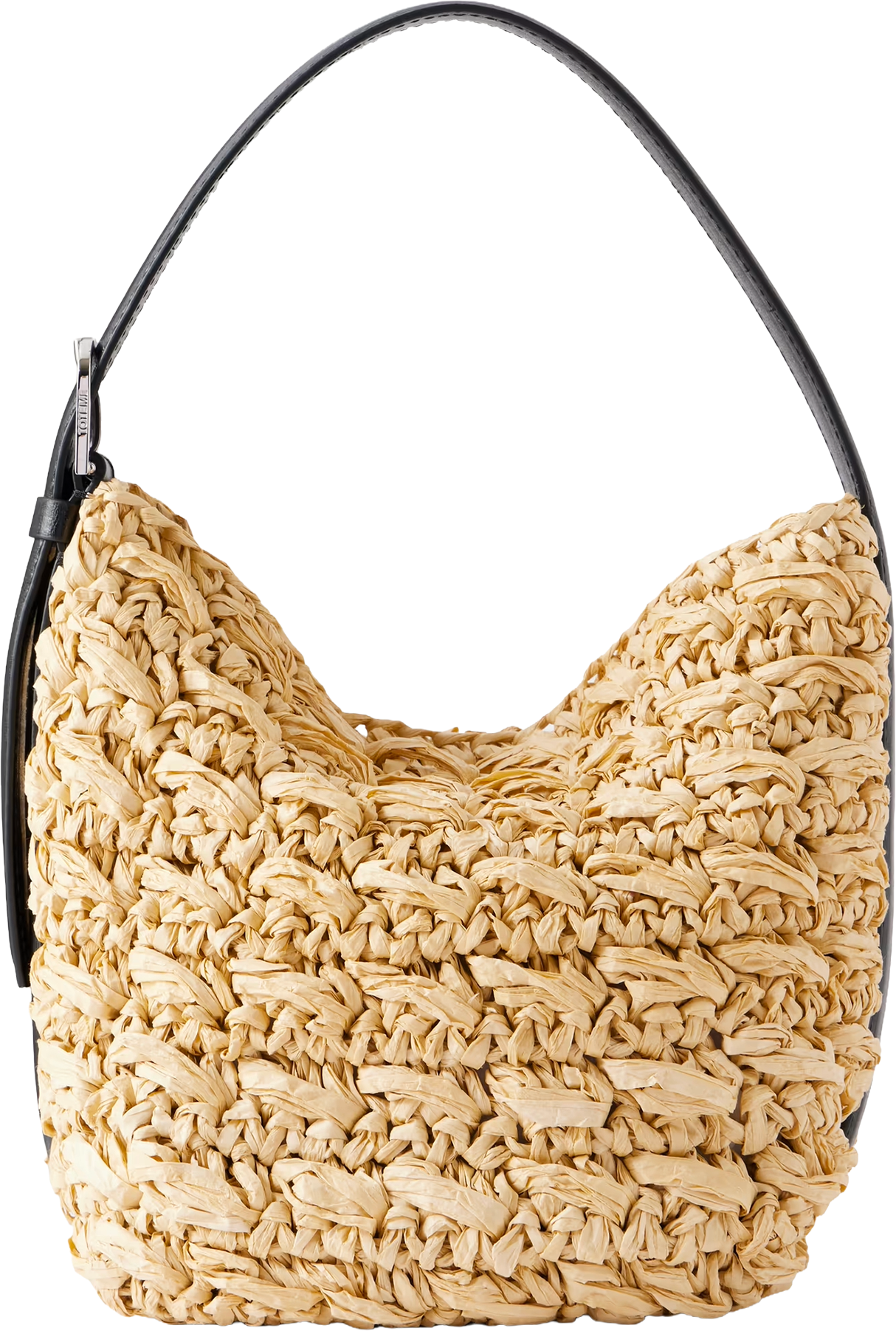 Belted Small Leather-trimmed Raffia Shoulder Bag