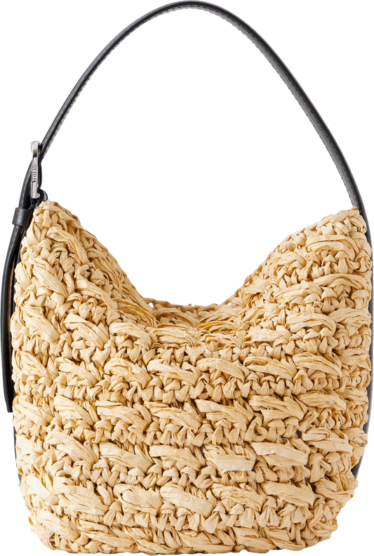 Belted Small Leather-trimmed Raffia Shoulder Bag