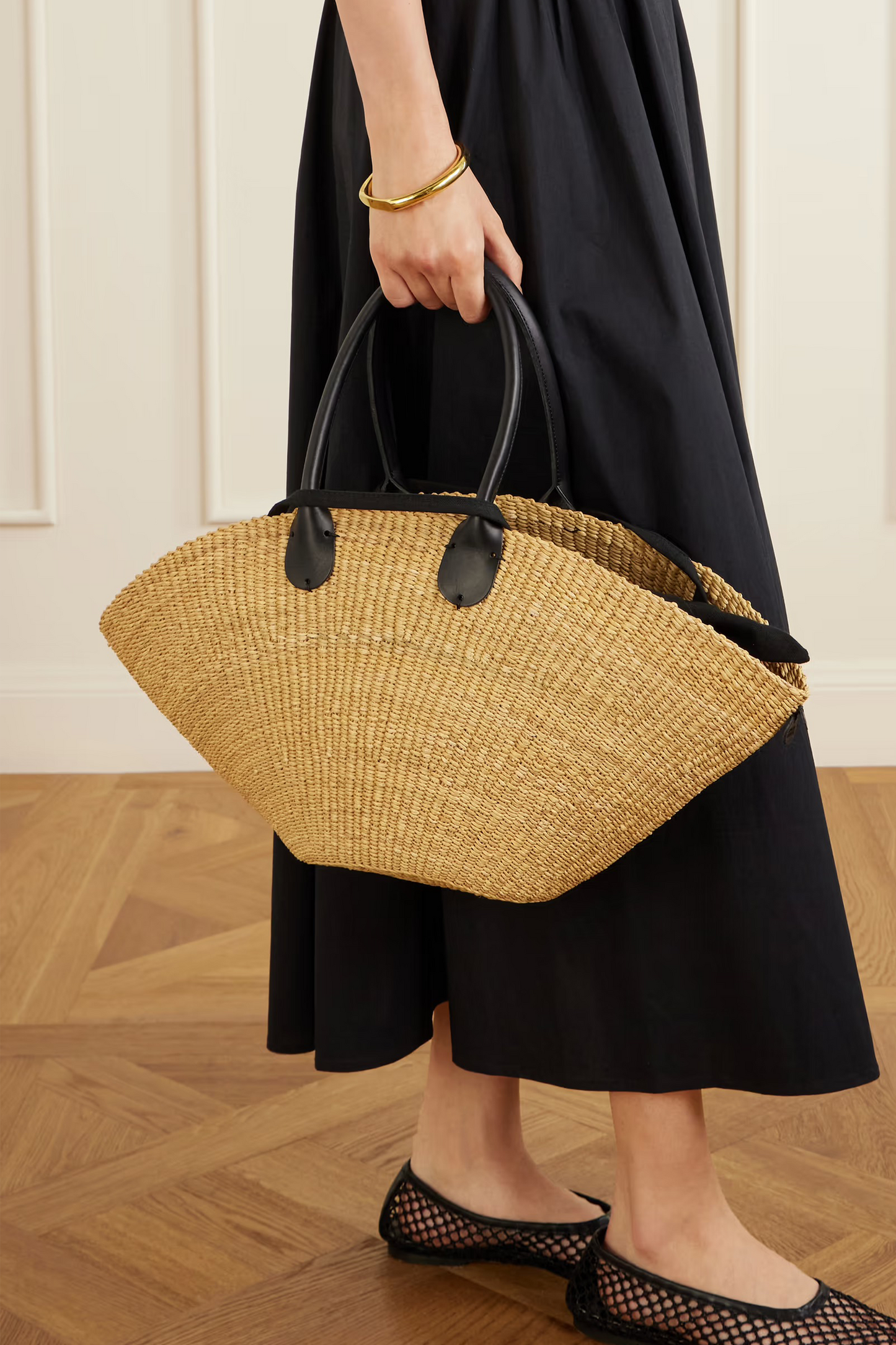 Sophia Leather-trimmed Raffia Tote
