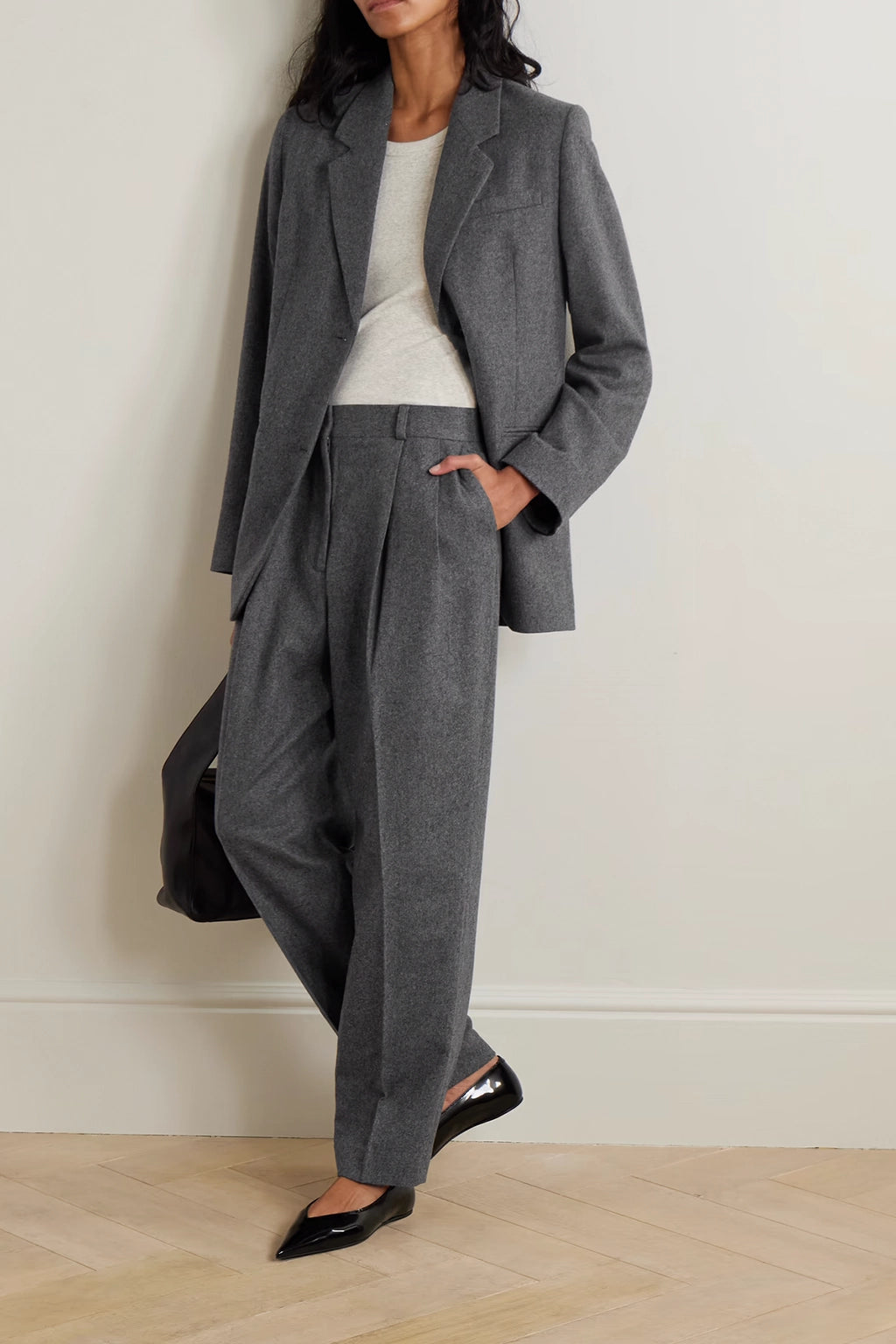 Wool-blend blazer & Pleated wool-blend felt wide-leg pants