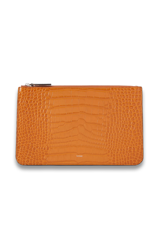Threefold Croc-Effect Leather Clutch