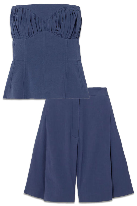 Ruby Gathered Linen-Blend Twill Peplum Bustier Top And Bella Shorts