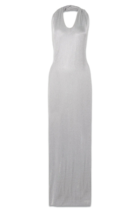 Malaika Metallic Knitted Halterneck Maxi Dress