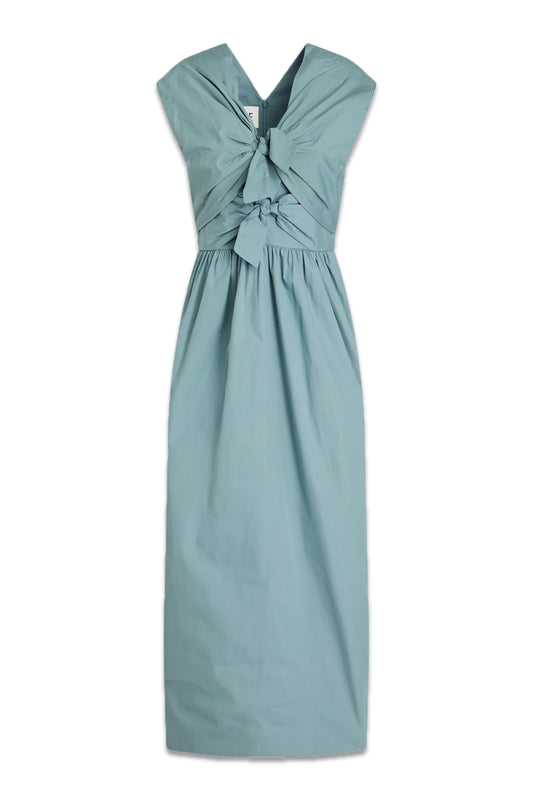 Bow-embellished Gathered Organic Cotton-poplin Midi Dress