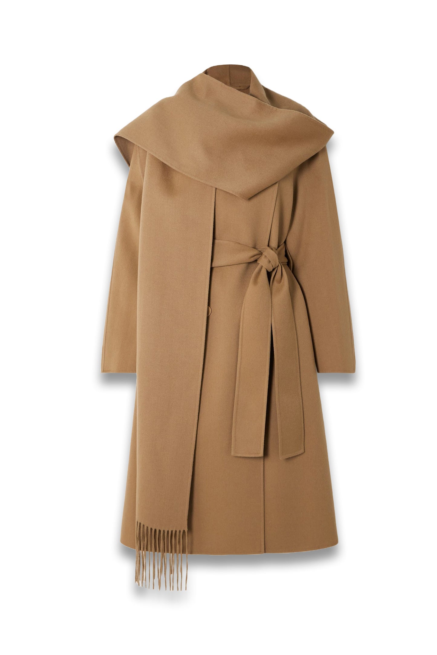 JOSEPH Lepage Fringed Scarf-detailed Double-breasted Wool and Silk-blend Coat