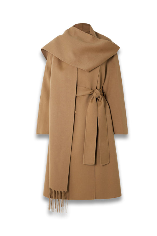 JOSEPH Lepage Fringed Scarf-detailed Double-breasted Wool and Silk-blend Coat