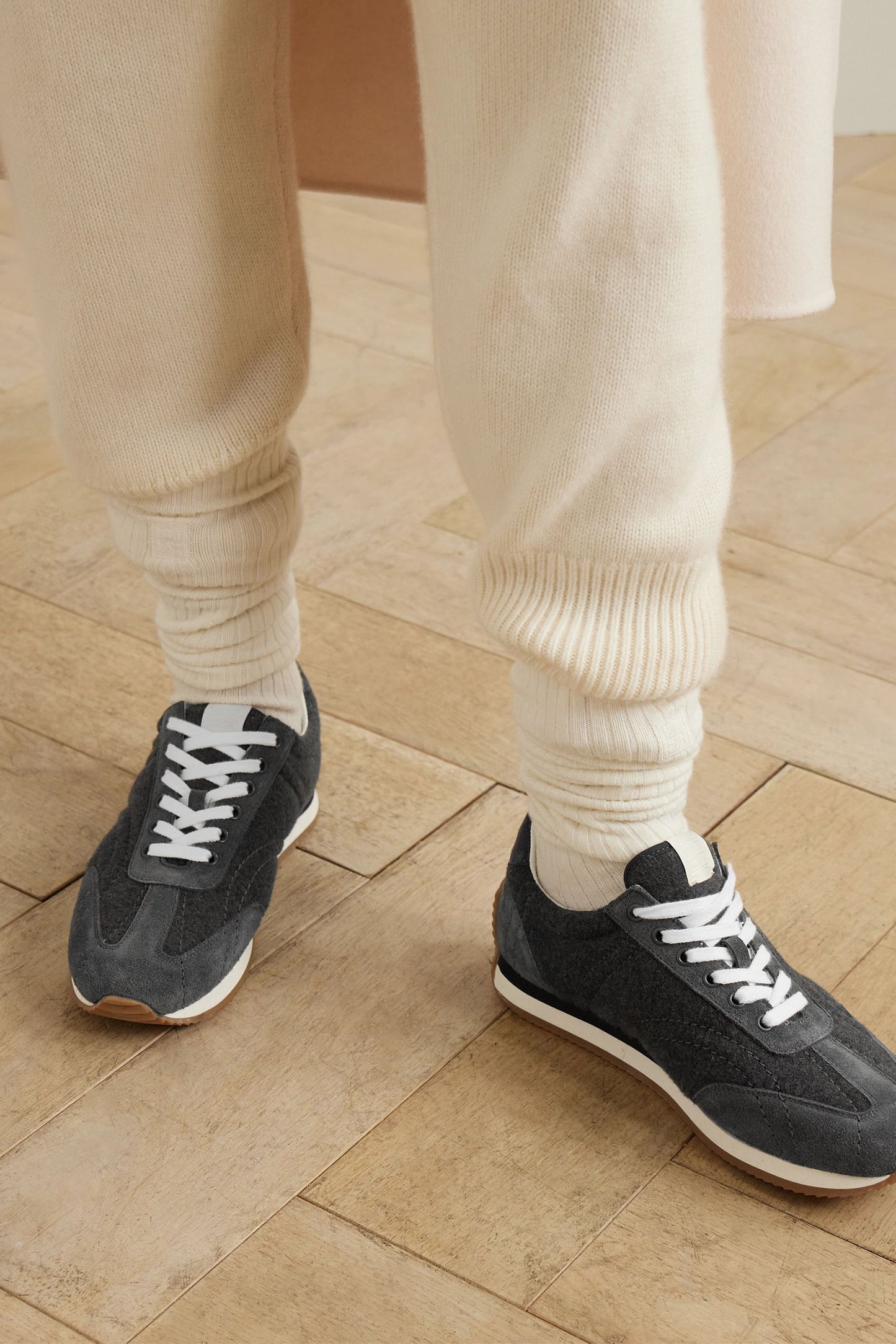 Suede-Trimmed Wool-Flannel Sneakers