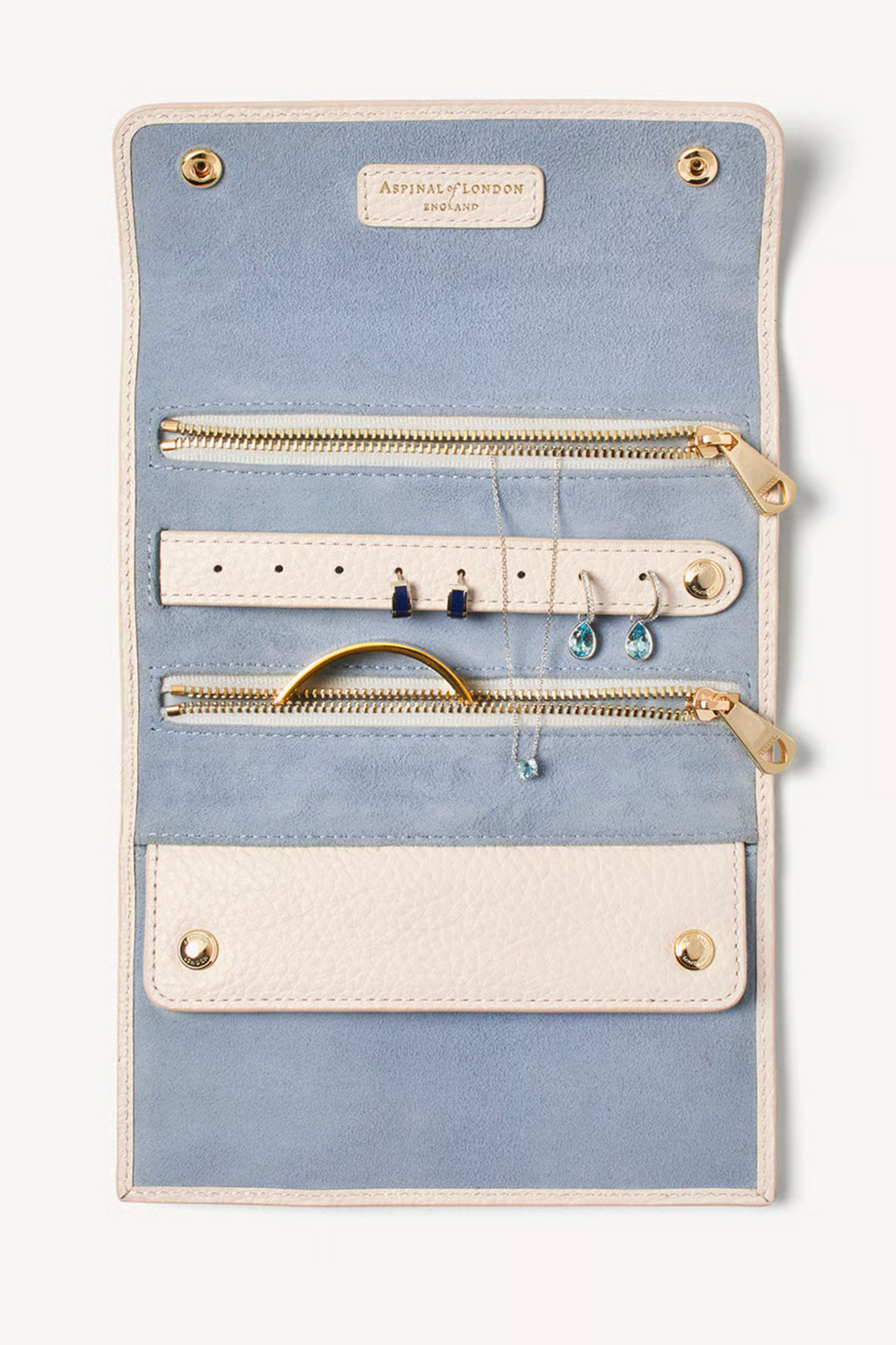 Travel Jewellery Roll in Ivory Pebble