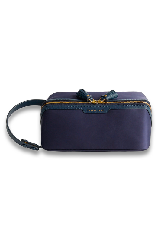 Travel Tray Capra Leather and Nylon Jacquard in Ink Blue