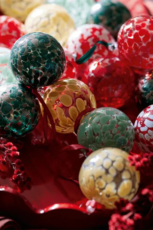 Pair of Sumi Glass Bauble Tree Decorations - Raspberry