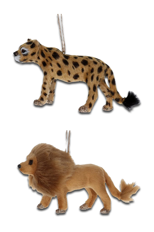 Faux Fur Cheetah & Lion Ornament