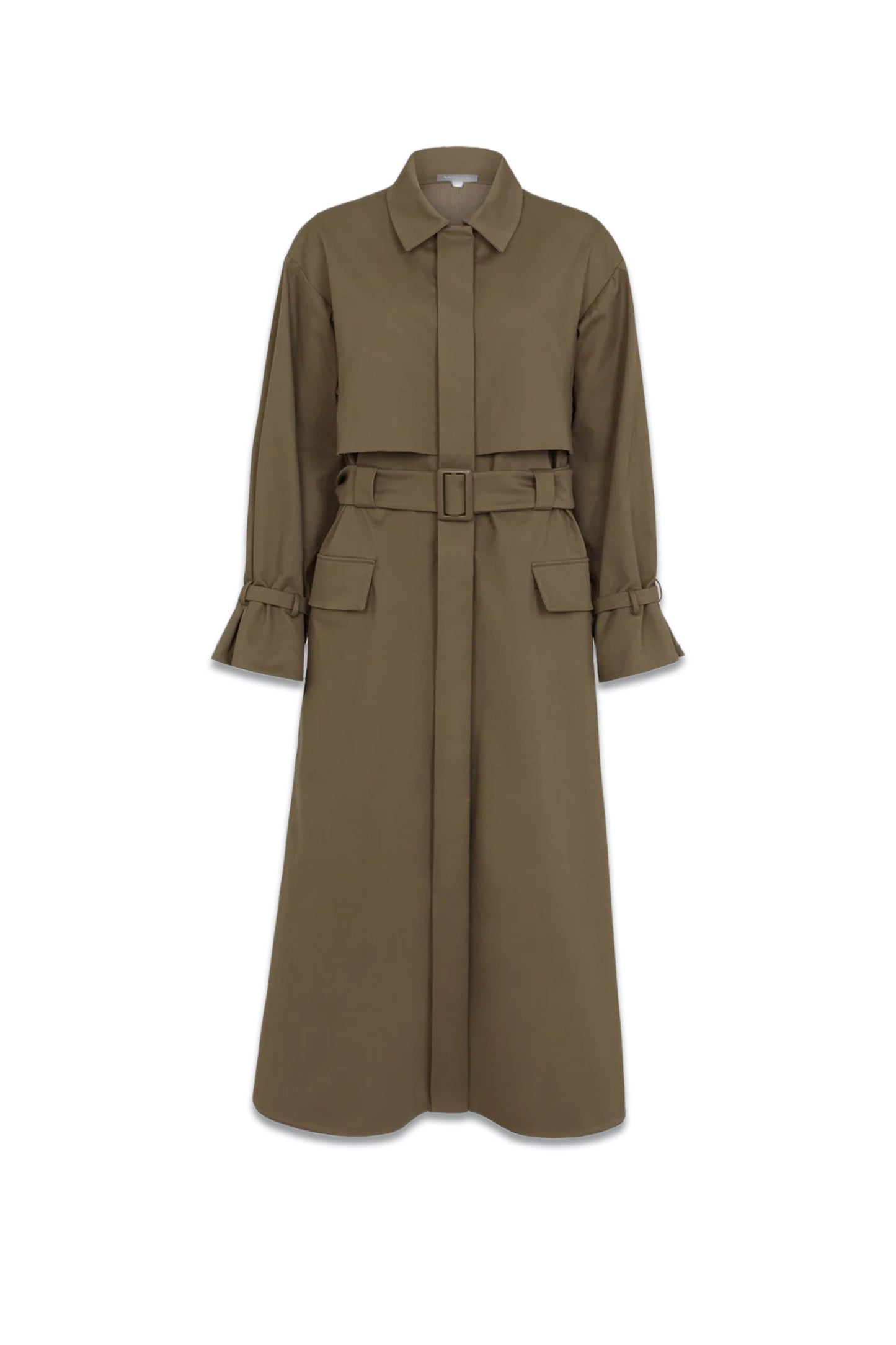 Khaki Olive Cotton Drill Belted Serai Trench Coat