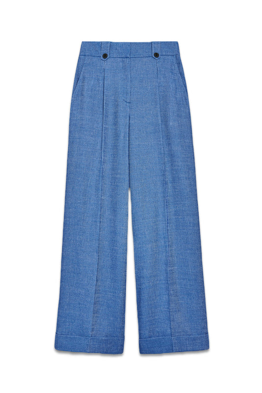 Hartwood Wide-Leg Trousers Indigo Blue Linen