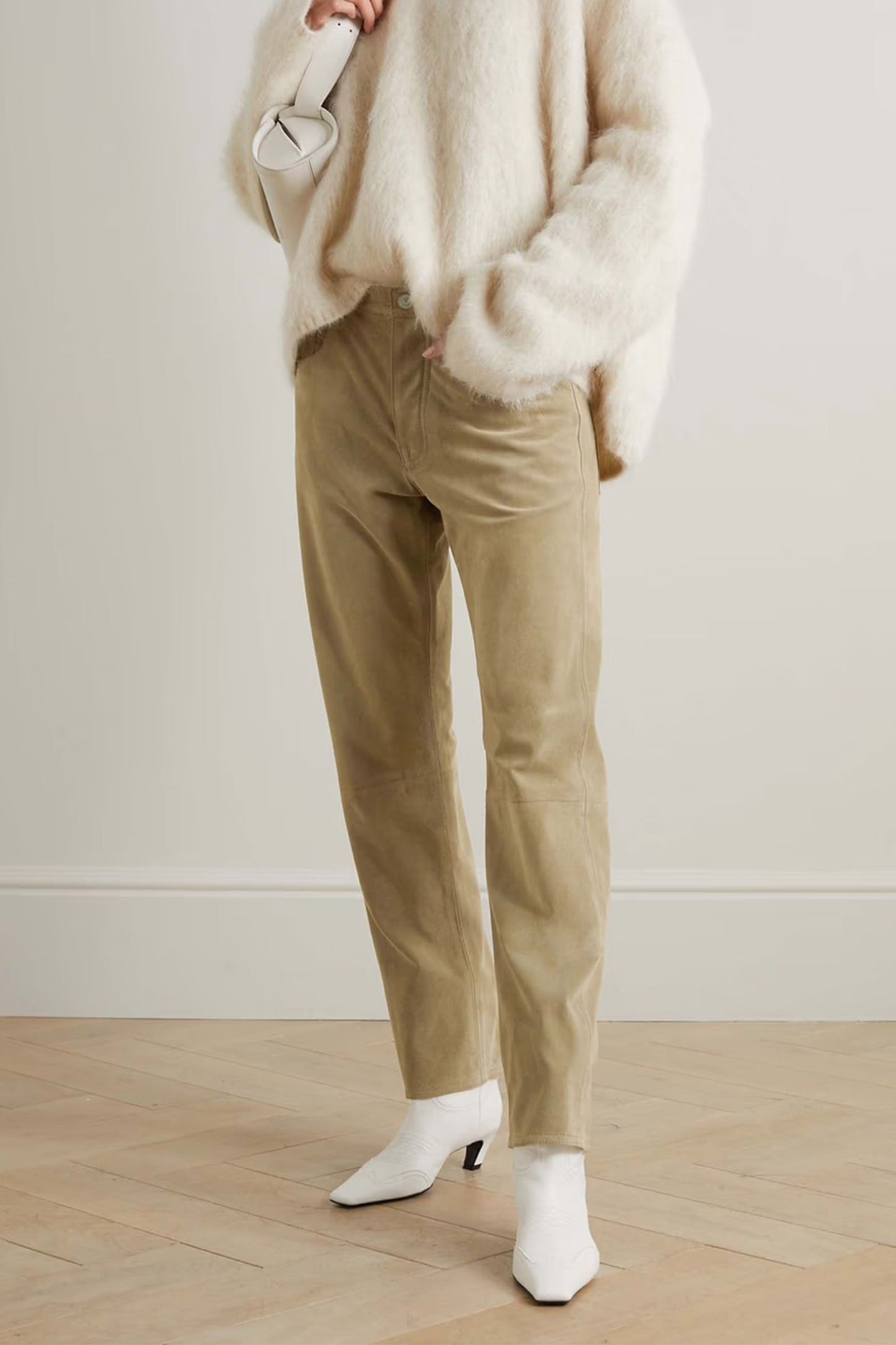 John Suede Straight-leg Pants
