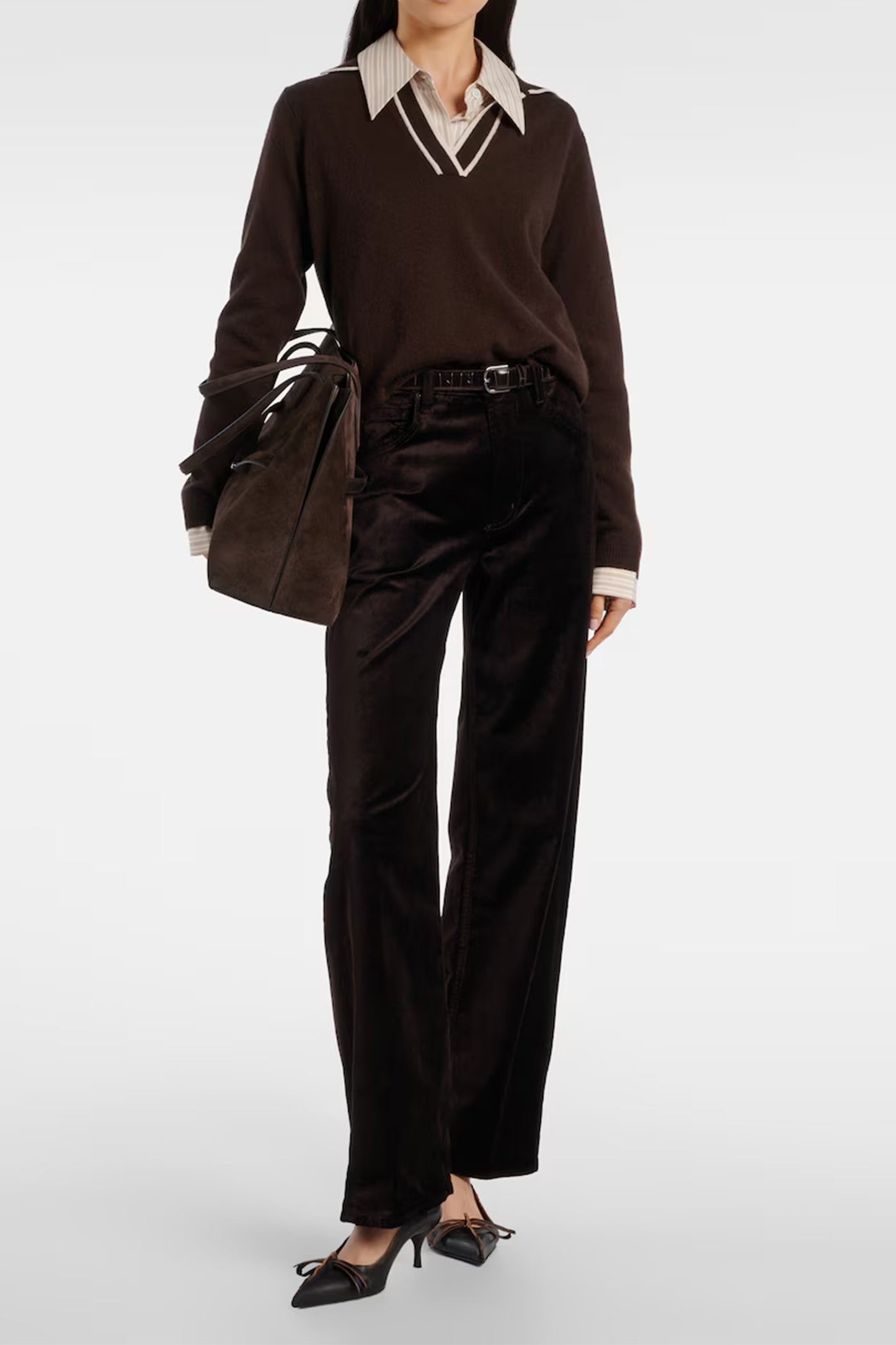 Ayla cotton-blend velvet straight pants