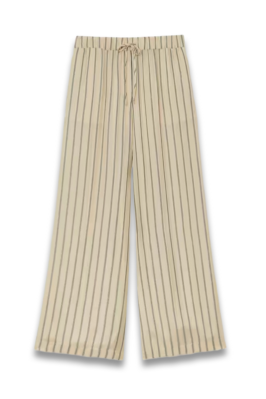 Lyocell Striped Wide-Leg Trousers in Neutral/Navy