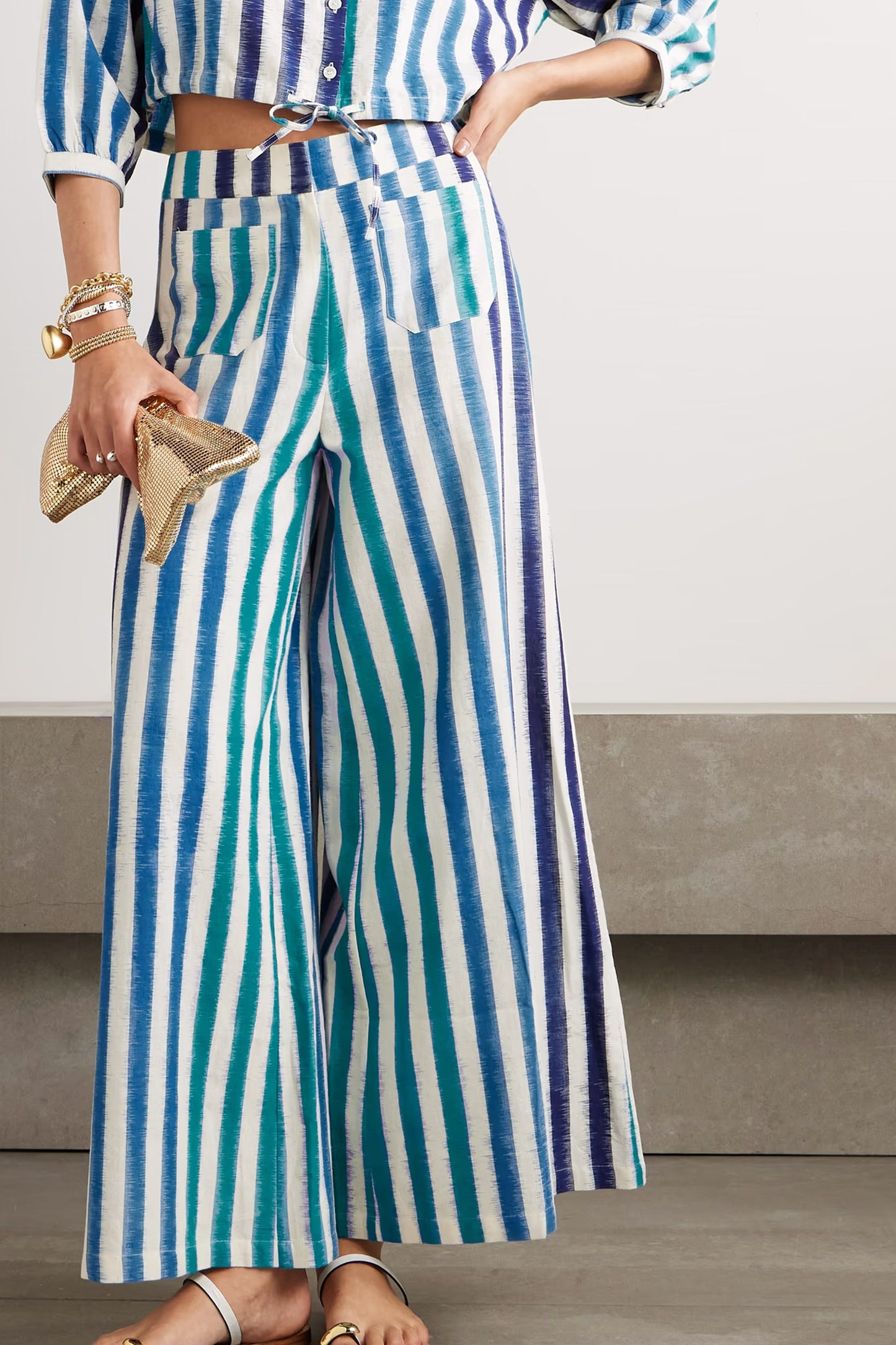 Adele Striped Cotton Wide-Leg Pants
