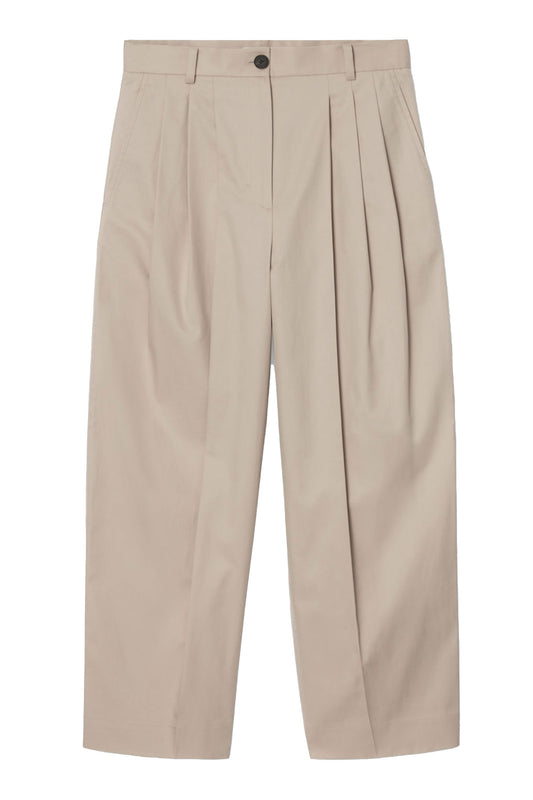 Pleated Barrel-leg Cotton Trousers