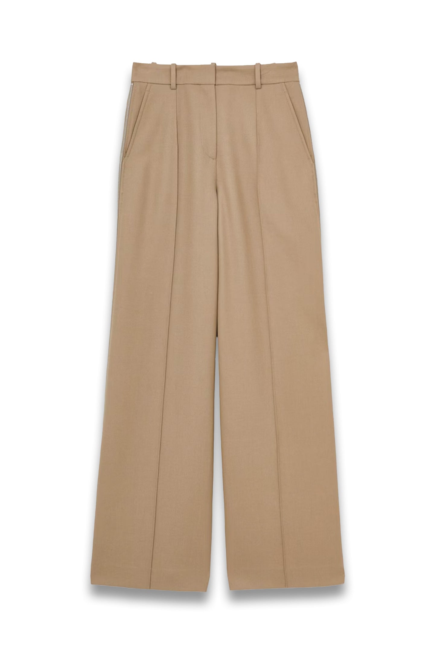 Elyn Petite Wide Leg Side Zip Trousers in Sage Green