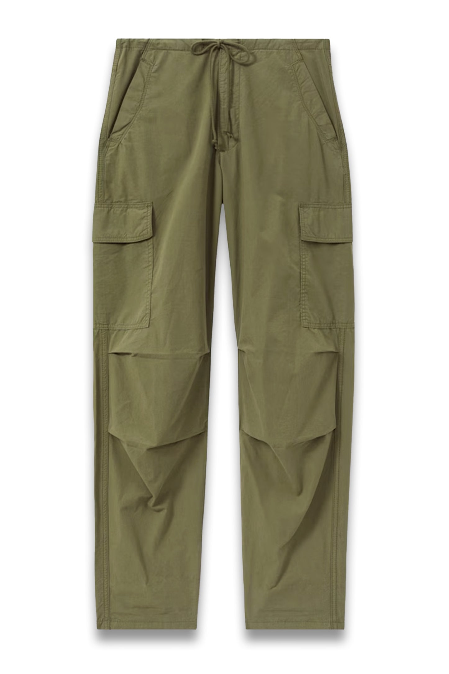 Tapered Drawstring Cotton Combat Trousers in Khaki