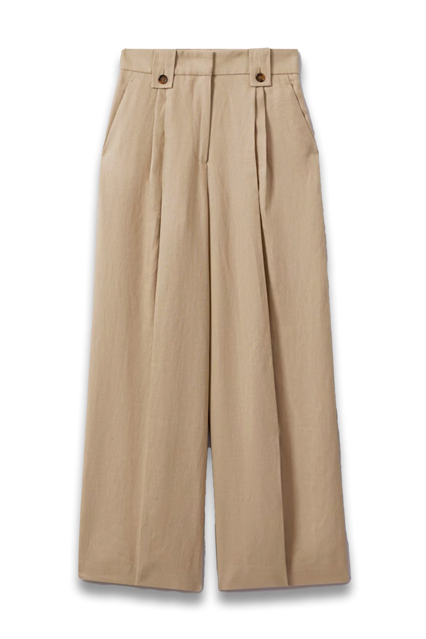 Linen Front Pleat Trousers in Light Khaki