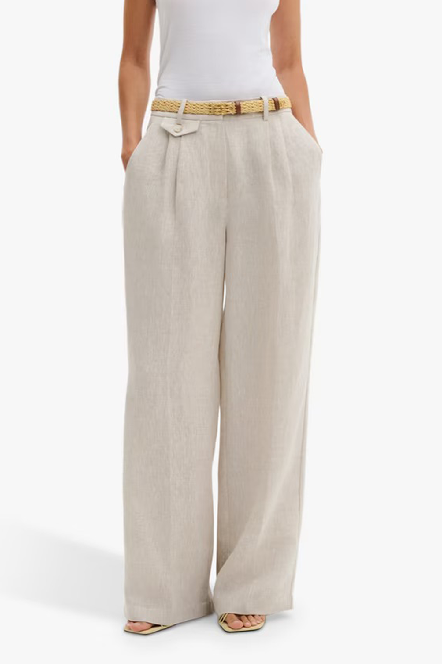 Yana High Rise Pure Linen Trousers in Beige