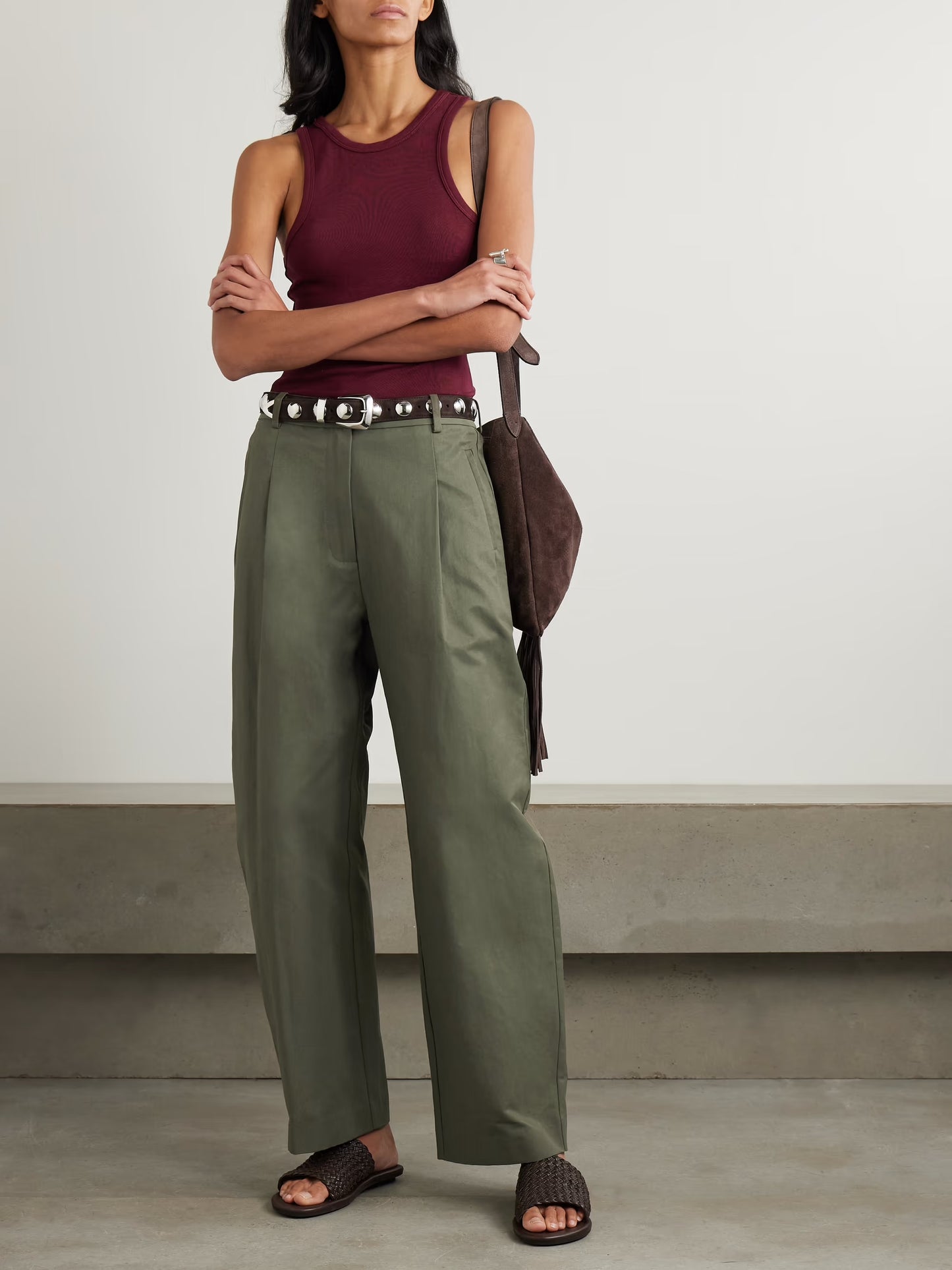 Pleated Cotton-Blend Tapered Pants