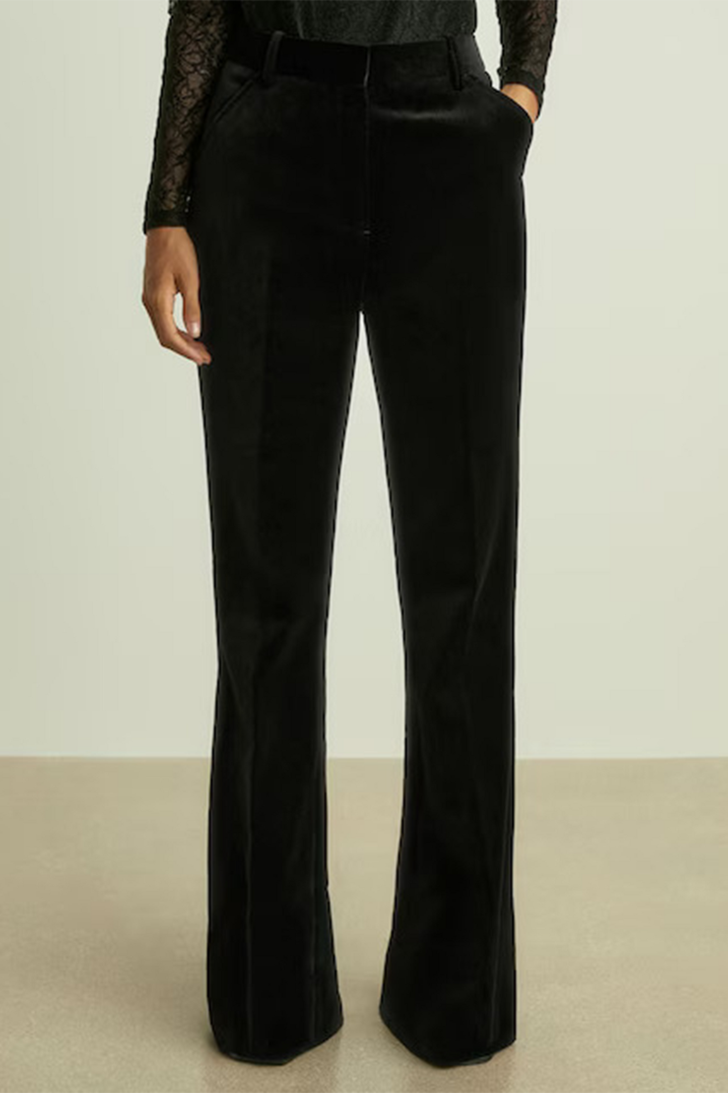 Velvet Flared Suit Trousers in Black
