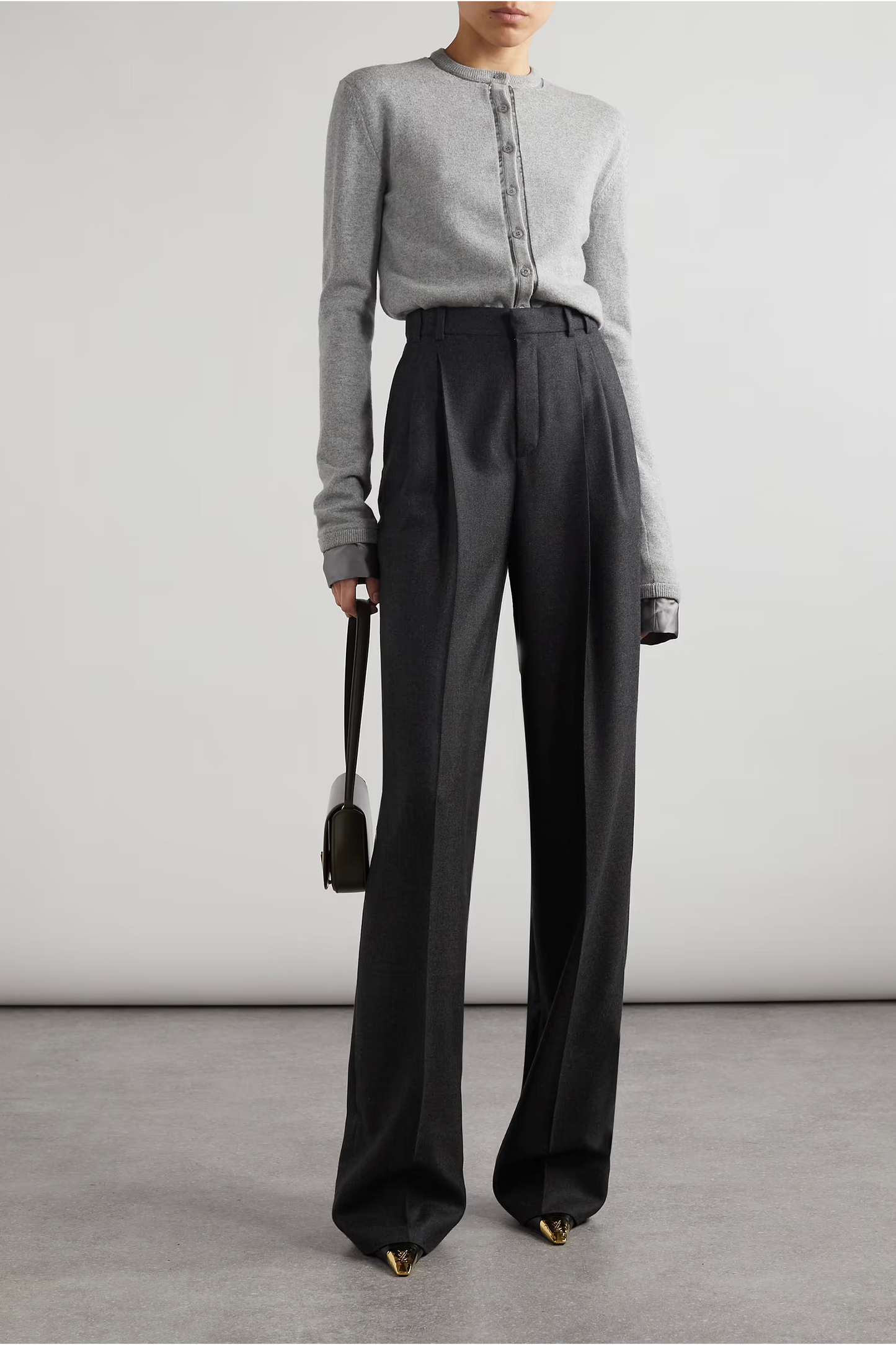 Pleated cashmere-twill wide-leg pants